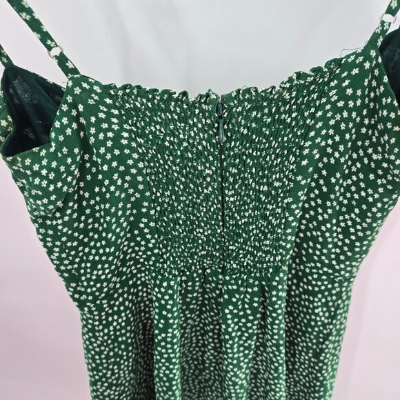 Reformation Green White Flowers Back Zipper Ruching Mini Dress Size 2 - Picture 11 of 15